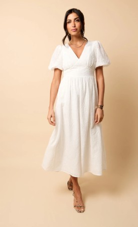 Little Mistress White Broderie Midi Dress